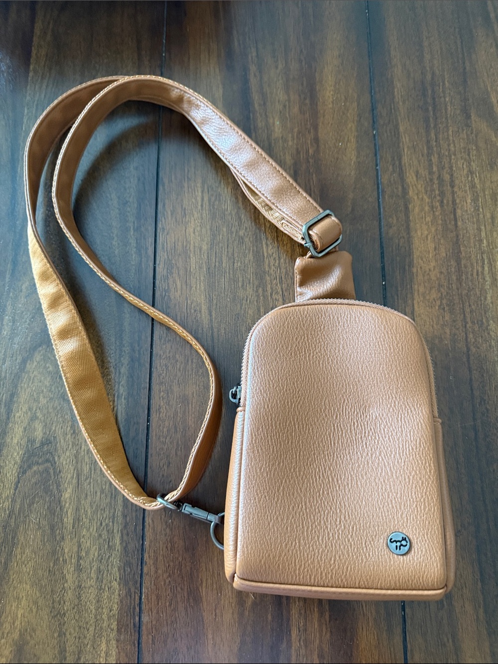 Tan Crossbody Sling Bag‎ - Small Pebbled Leather Look